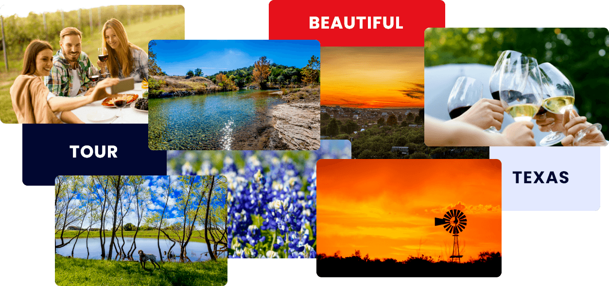 A collage of pictures with the words beautiful tour texas.
