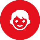 The face of a boy in a red circle.