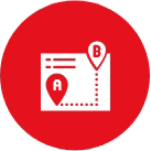 A red circle with a map and a pin on it.