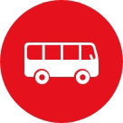 A white bus icon on a red circle.