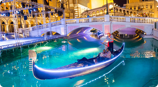 A gondola on a canal in las vegas.