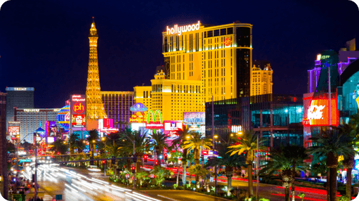 A street in las vegas at night.