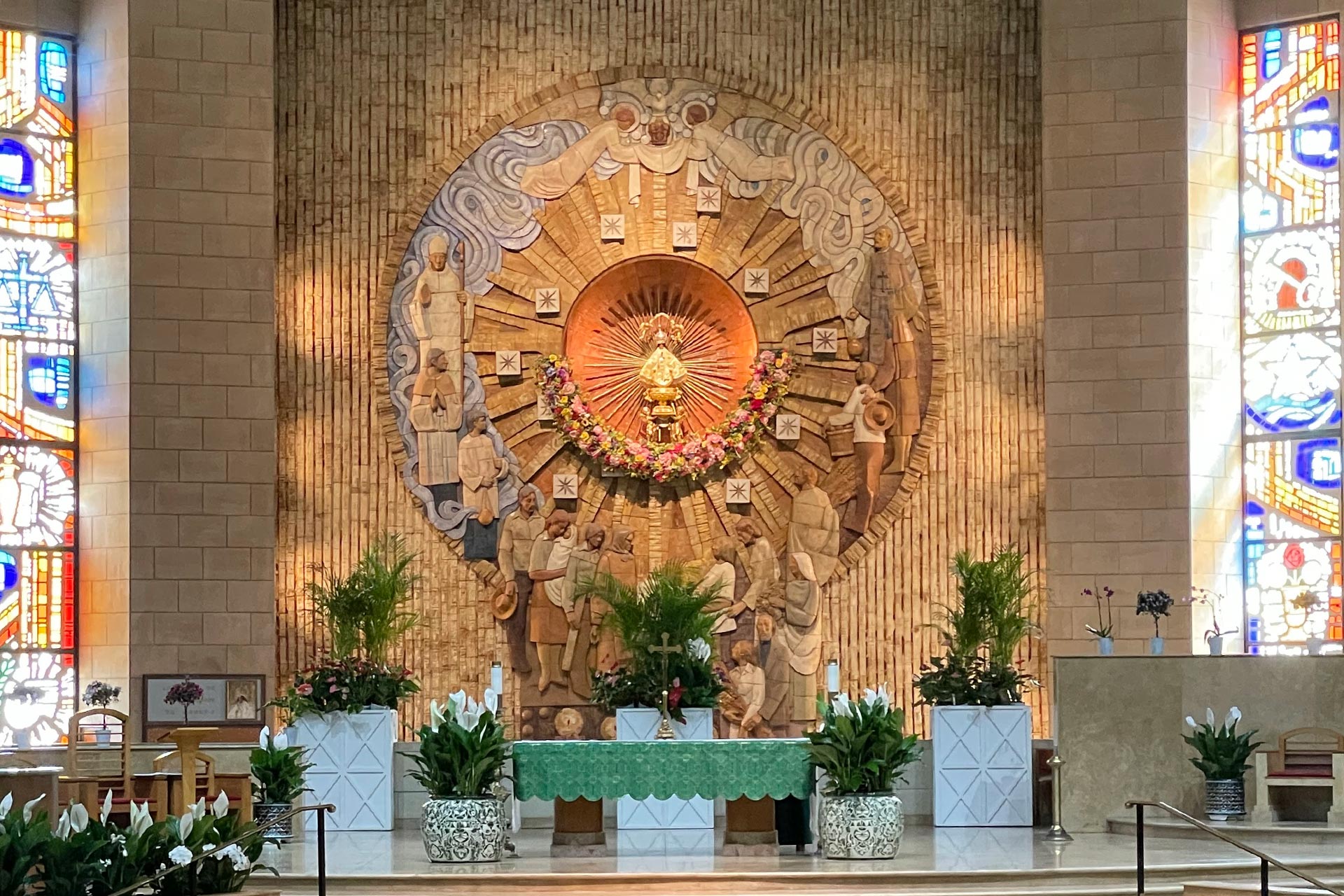 The interior of San Juan de Valle church with a stained glass window on Sunday, 10/15/2023.